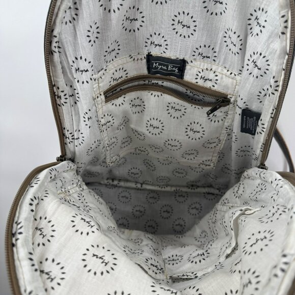 Myra Bag Multi-Colored Canvas Cowhide Leather Backpack Purse W/Adjustable Straps - Picture 6 of 10